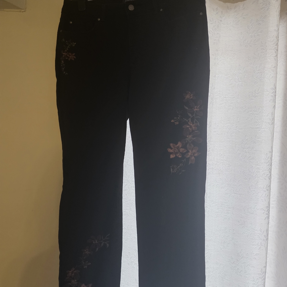 Charter Club Black Denim with Floral Design